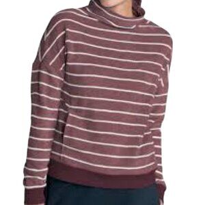 Toad&Co Cashmoore T Neck Pullover Brown Velour Striped Kangaroo Pocket Size XL